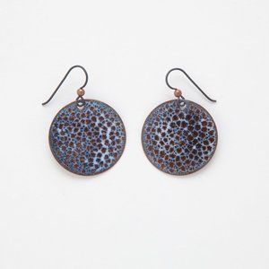 Handmade Copper Enamel Earrings Pierced Dangle Round Boho Rustic Handcrafted